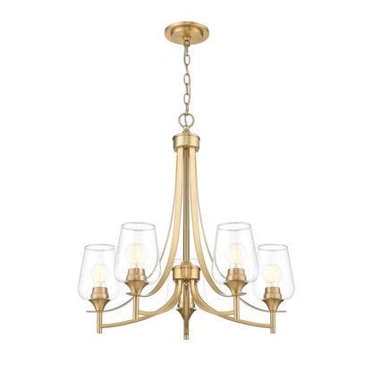 Z-Lite Joliet 5 Light Chandelier, Burnished Brass/Clear