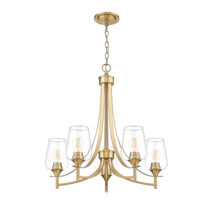 Z-Lite Joliet 5 Light Chandelier, Burnished Brass/Clear