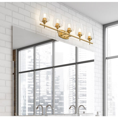 Z-Lite Joliet 5 Light Vanity, Burnished Brass/Clear