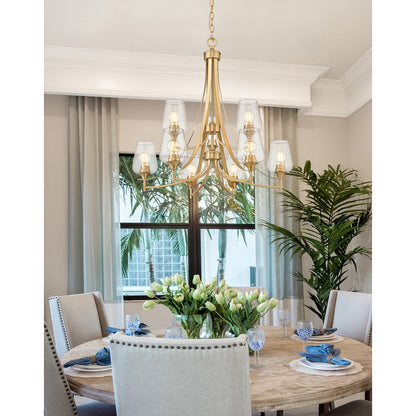 Z-Lite Joliet 9 Light Chandelier, Burnished Brass/Clear