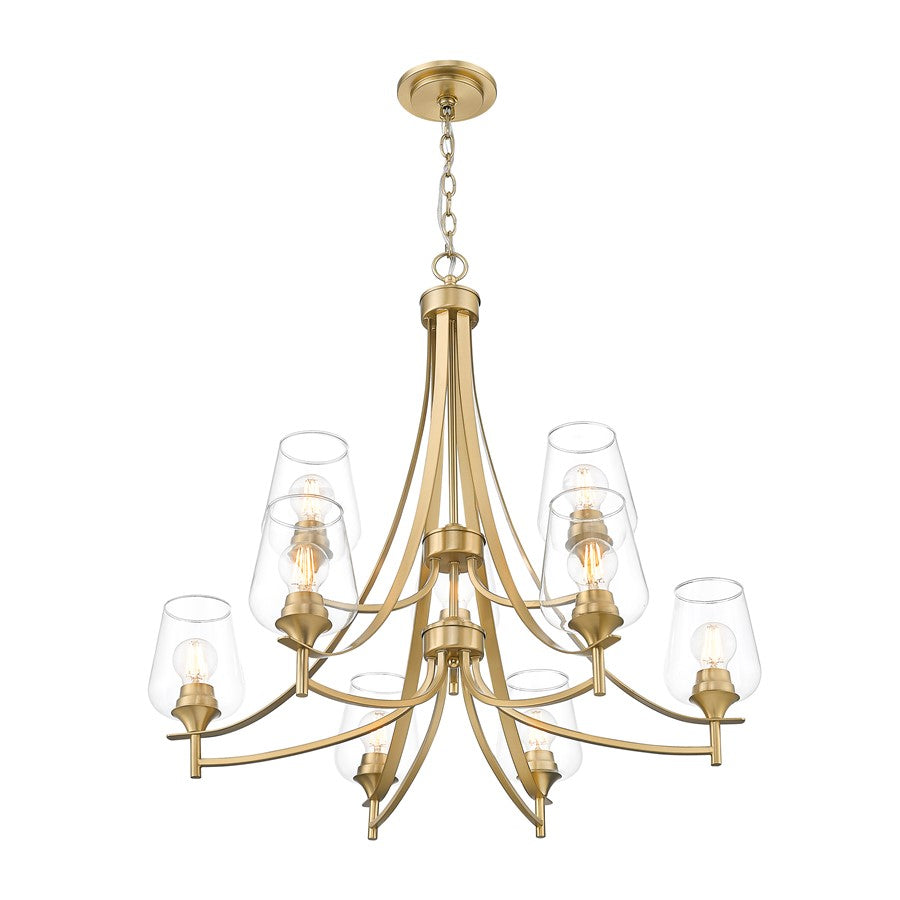 Z-Lite Joliet 9 Light Chandelier, Burnished Brass/Clear