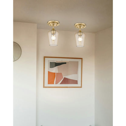Z-Lite Joliet 1 Light Flush Mount, Burnished Brass/Clear