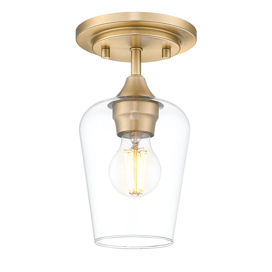 Z-Lite Joliet 1 Light Flush Mount, Burnished Brass/Clear