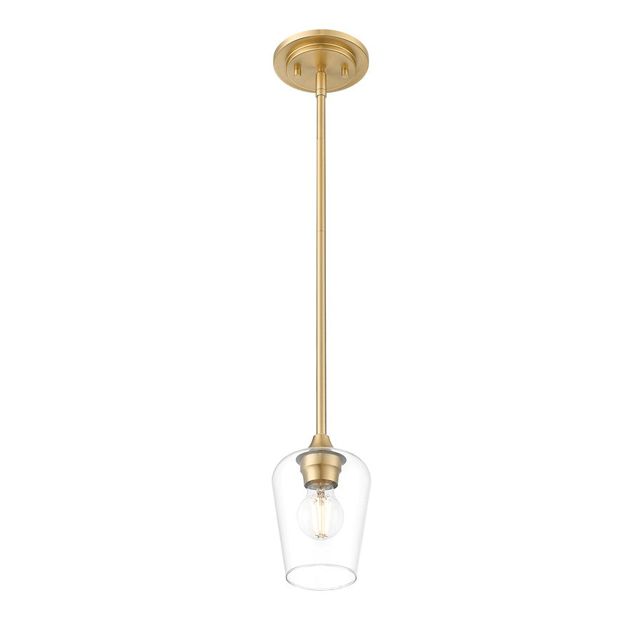 Z-Lite Joliet 1 Light 6" Pendant, Burnished Brass/Clear
