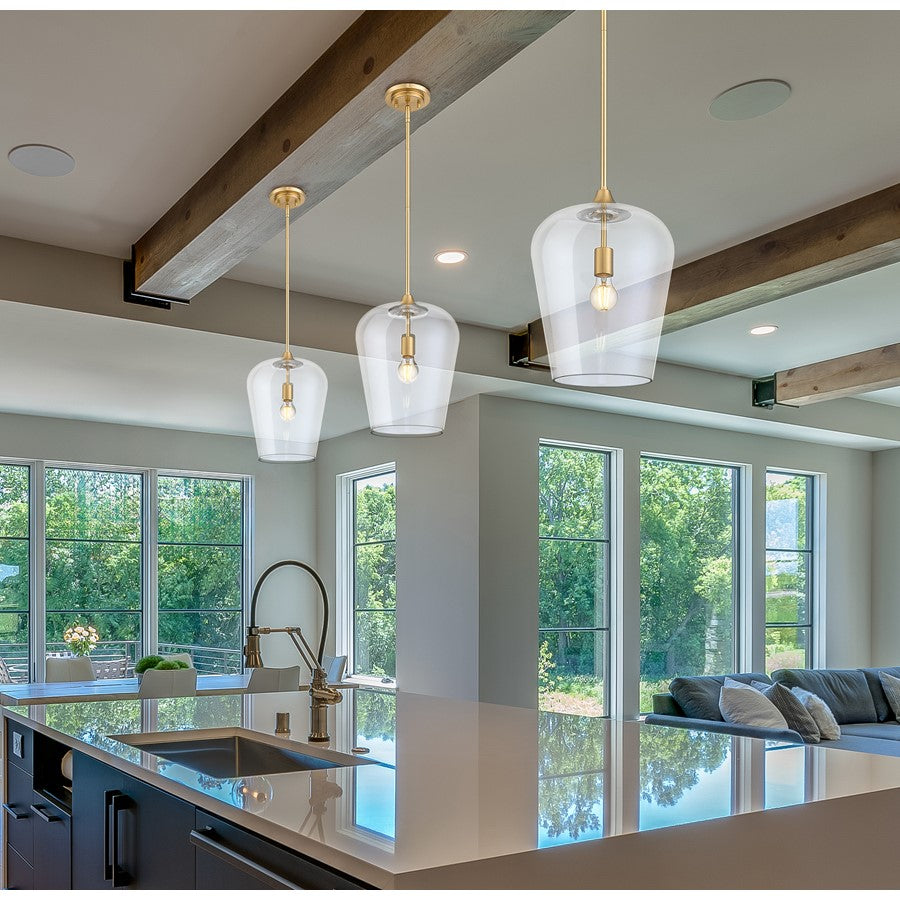 Z-Lite Joliet 1 Light 12" Pendant, Burnished Brass/Clear