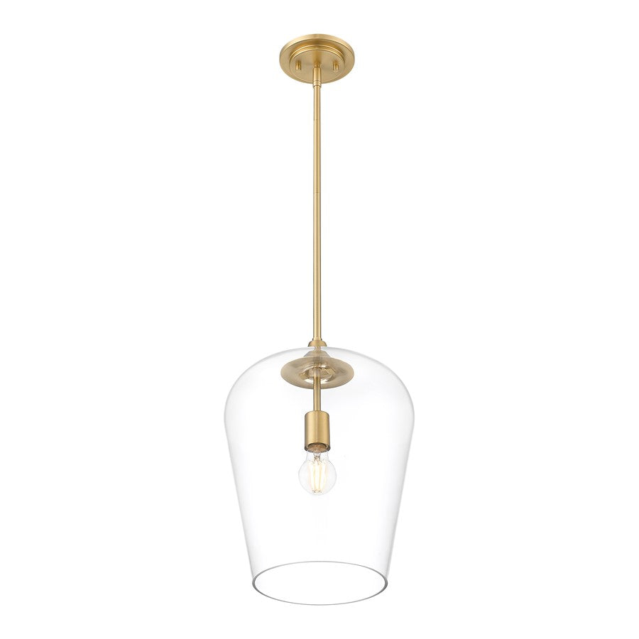 Z-Lite Joliet 1 Light 12" Pendant, Burnished Brass/Clear