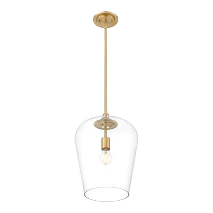 Z-Lite Joliet 1 Light 12" Pendant, Burnished Brass/Clear