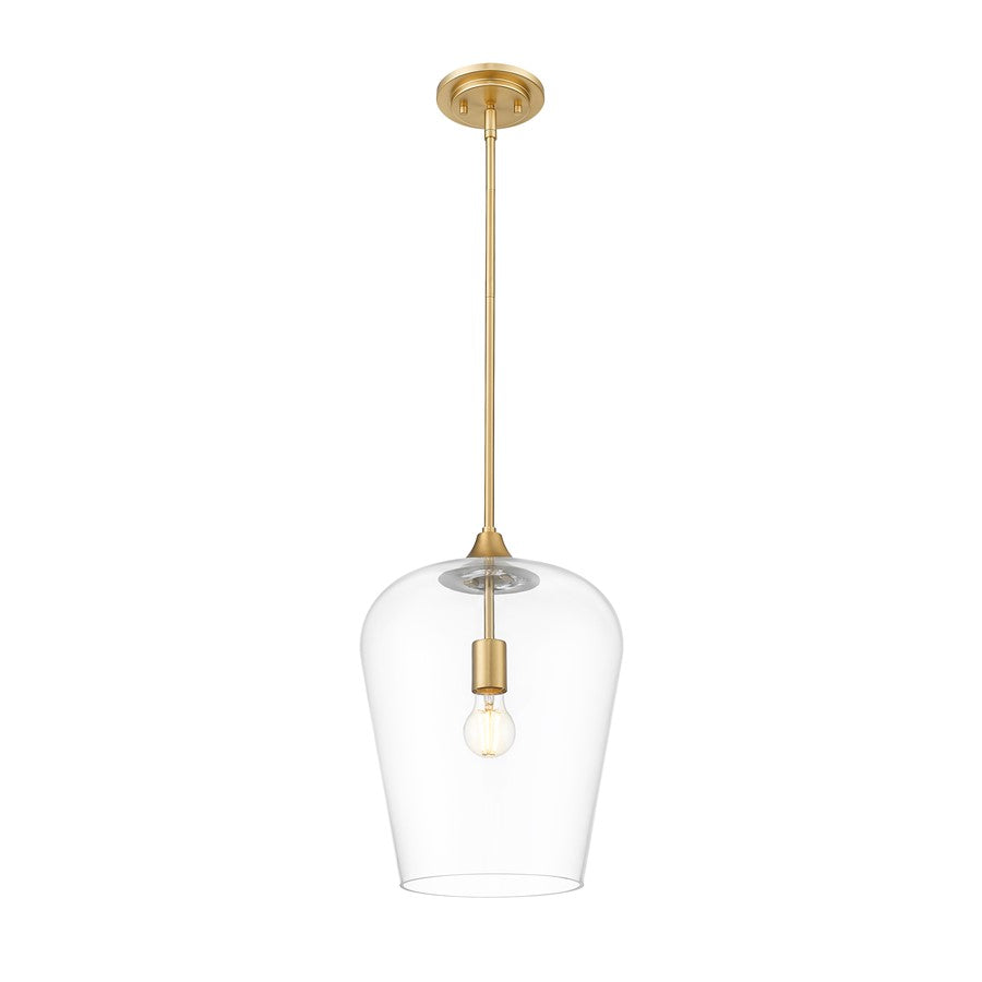 Z-Lite Joliet 1 Light 12" Pendant, Burnished Brass/Clear
