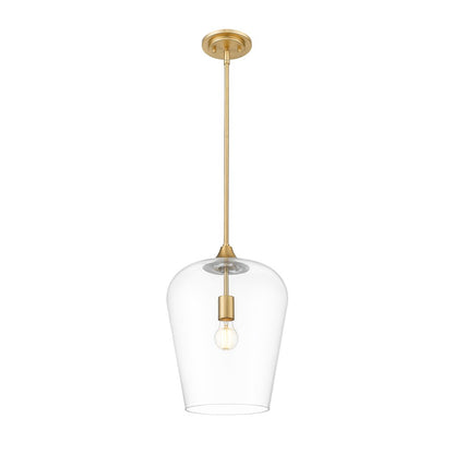 Z-Lite Joliet 1 Light 12" Pendant, Burnished Brass/Clear