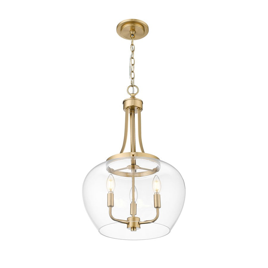 Z-Lite Joliet 3 Light Pendant, Burnished Brass/Clear