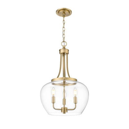 Z-Lite Joliet 3 Light Pendant, Burnished Brass/Clear