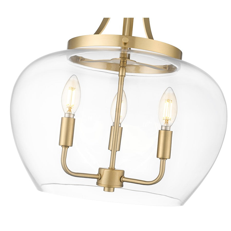 Z-Lite Joliet 3 Light Pendant, Burnished Brass/Clear