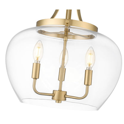 Z-Lite Joliet 3 Light Pendant, Burnished Brass/Clear