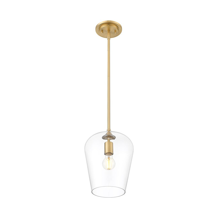 Z-Lite Joliet 1 Light 9" Pendant, Burnished Brass/Clear