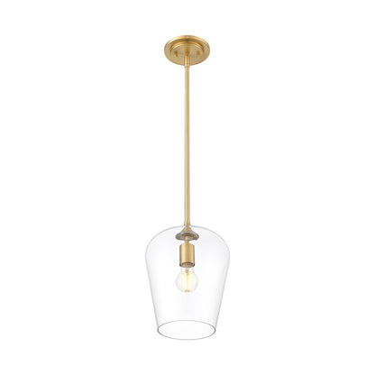 Z-Lite Joliet 1 Light 9" Pendant, Burnished Brass/Clear