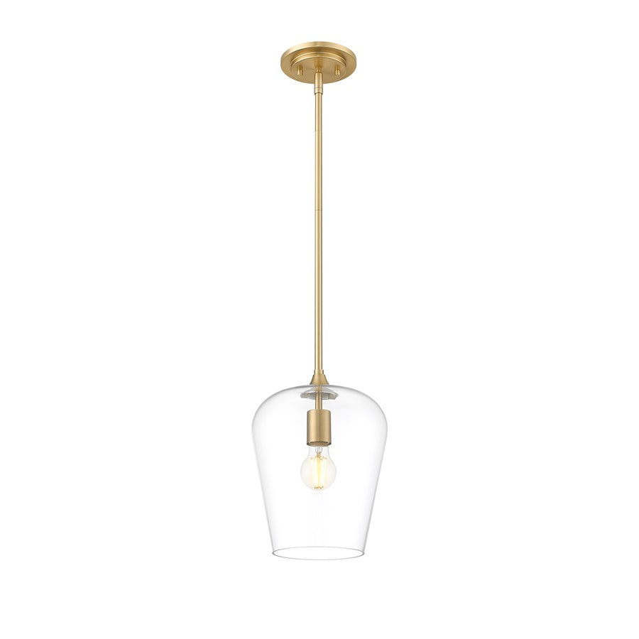 Z-Lite Joliet 1 Light 9" Pendant, Burnished Brass/Clear
