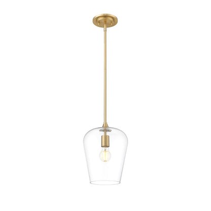 Z-Lite Joliet 1 Light 9" Pendant, Burnished Brass/Clear