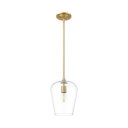 Z-Lite Joliet 1 Light 9" Pendant, Burnished Brass/Clear