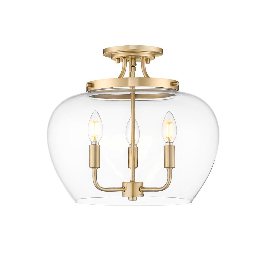 Z-Lite Joliet 3 Light Semi Flush Mount, Burnished Brass/Clear - 473SF-BBR