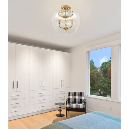 Z-Lite Joliet 3 Light Semi Flush Mount, Burnished Brass/Clear