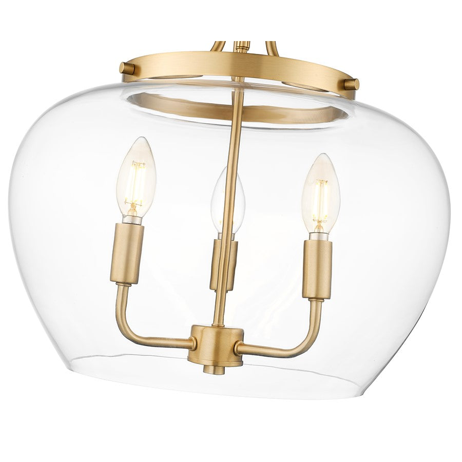 Z-Lite Joliet 3 Light Semi Flush Mount, Burnished Brass/Clear