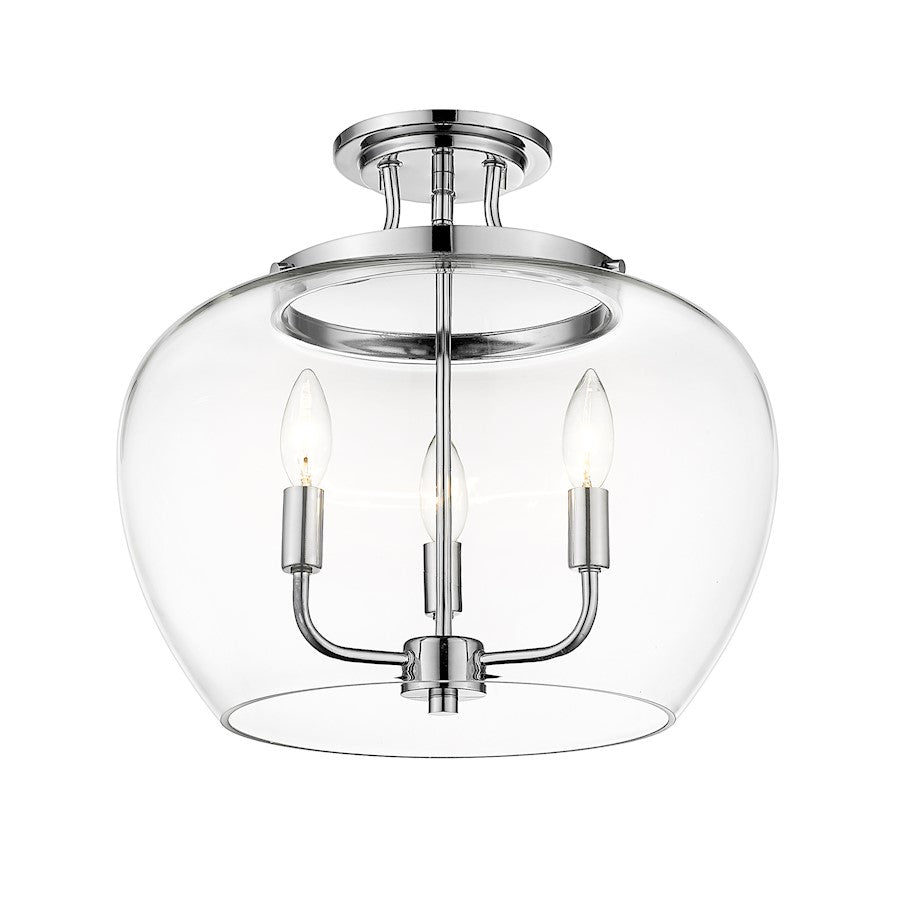 Z-Lite Joliet 3 Light Semi Flush Mount in Chrome/Clear