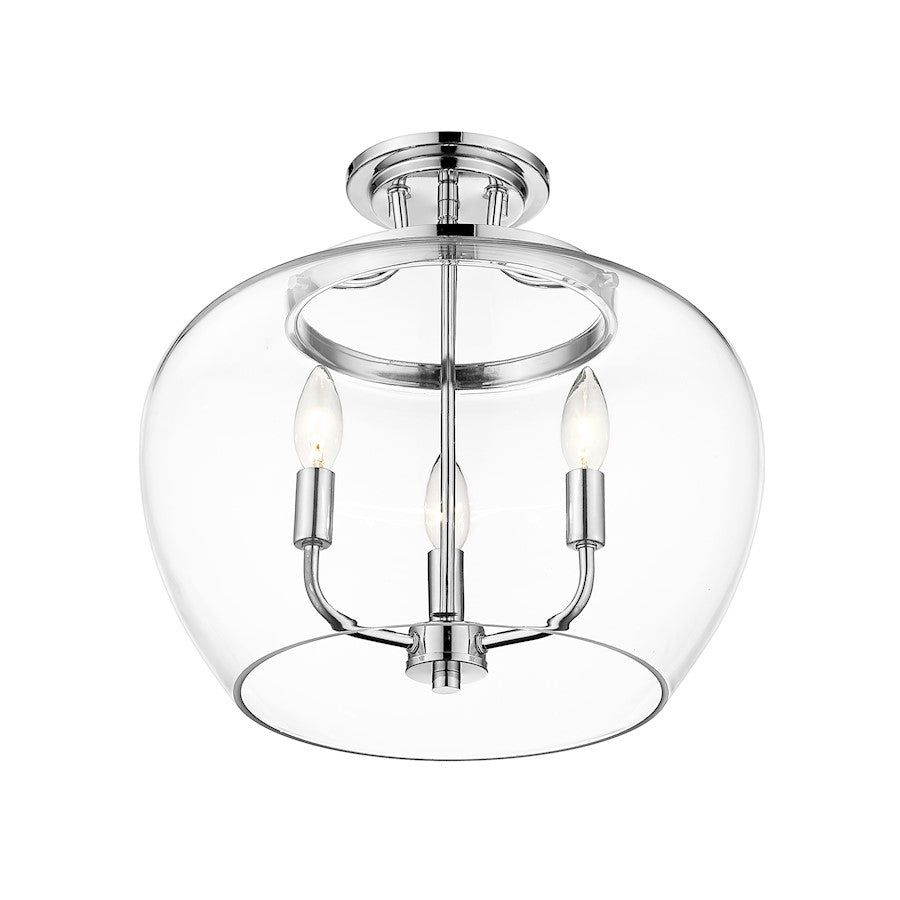 Z-Lite Joliet 3 Light Semi Flush Mount in Chrome/Clear