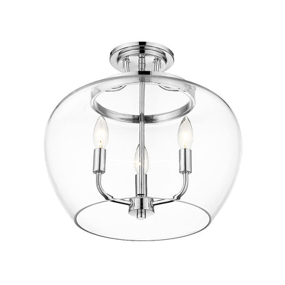 Z-Lite Joliet 3 Light Semi Flush Mount in Chrome/Clear