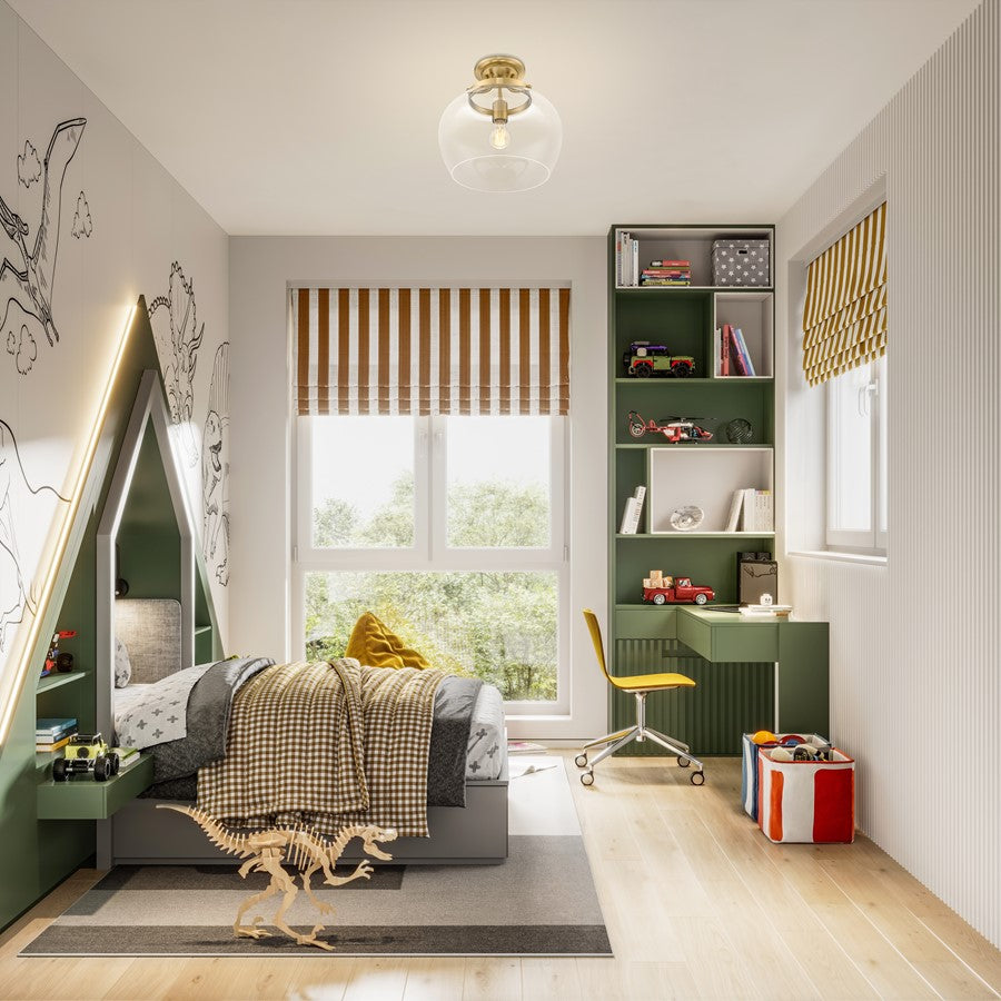 Z-Lite Joliet 1 Light Semi Flush Mount, Burnished Brass/Clear