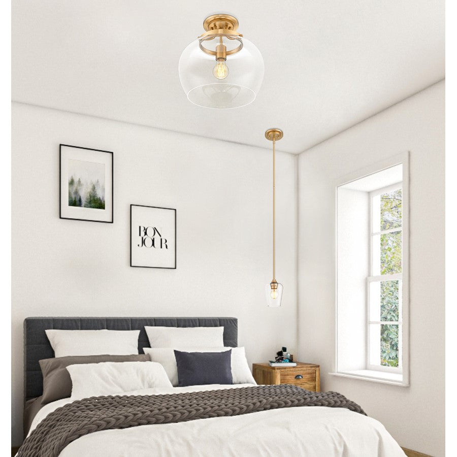 Z-Lite Joliet 1 Light Semi Flush Mount, Burnished Brass/Clear