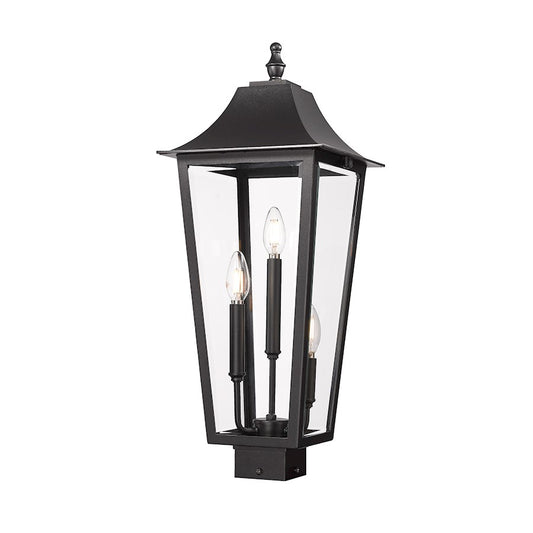 Z-Lite Gannon 3Lt 10" Outdoor Post/Square, Black/Beveled - 5008PHBS-BK