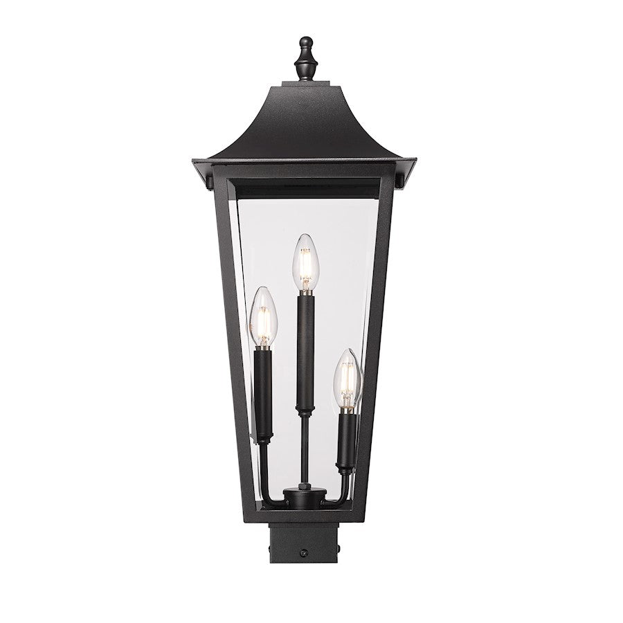 Z-Lite Gannon 3Lt 10" Outdoor Post/Square Fixture, Black/Beveled