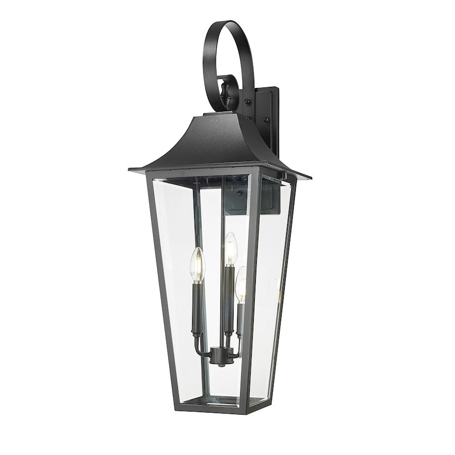 Z-Lite Gannon 3 Light 12" Outdoor Wall Light, Black/Clear Beveled - 5008XL-BK