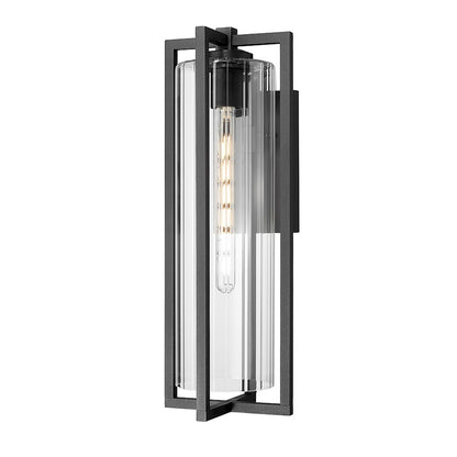 Z-Lite Aura 1 Light 22" Outdoor Wall Light, Black/Clear Ribbed - 5013B-BK