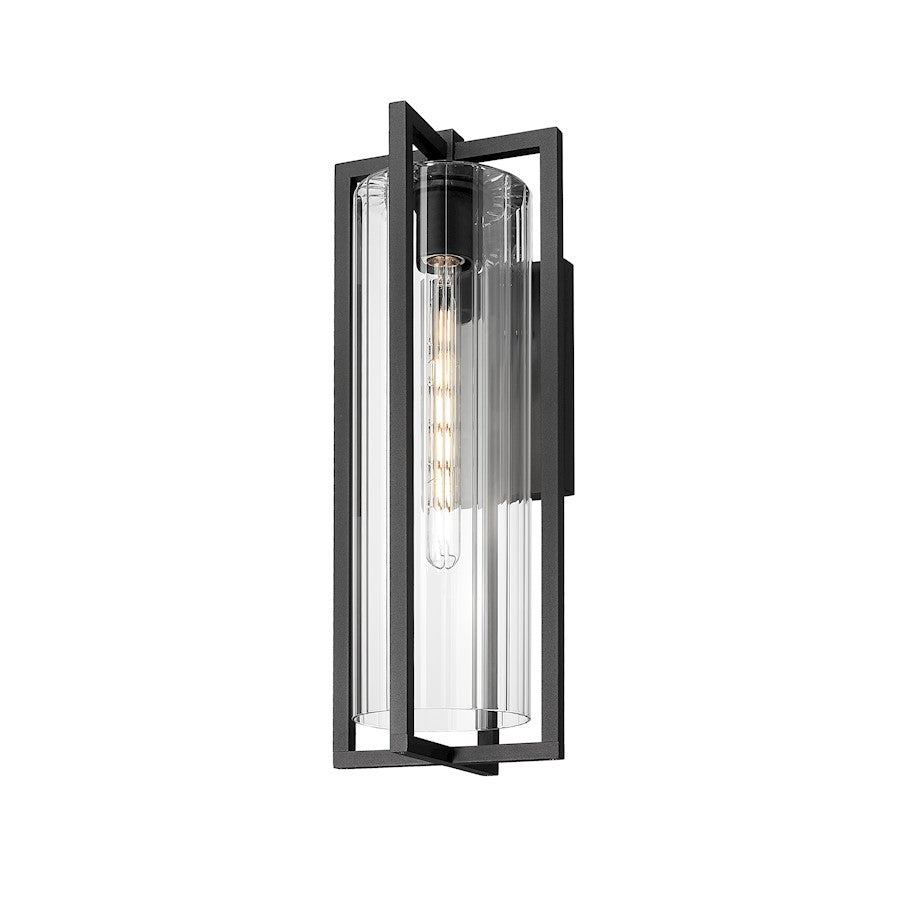 Z-Lite Aura 1 Light 22" Outdoor Wall Light, Black/Clear Ribbed