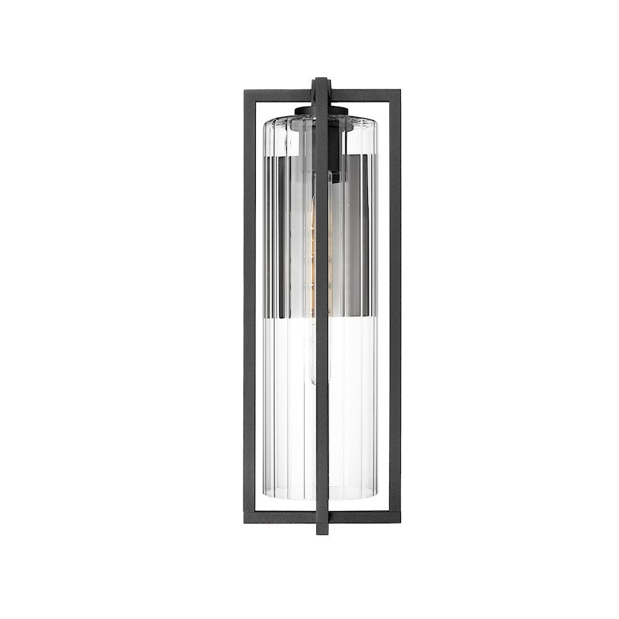 Z-Lite Aura 1 Light 22" Outdoor Wall Light, Black/Clear Ribbed