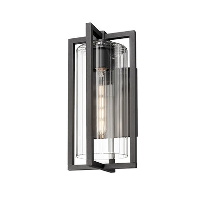 Z-Lite Aura 1 Light 17" Outdoor Wall Light, Black/Clear Ribbed