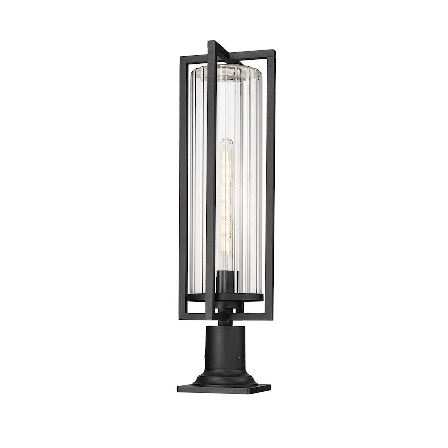 Z-Lite Aura 1Lt 8" Outdoor Pier Mount, Black/Clear Ribbed