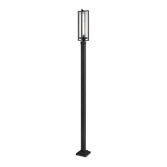 Z-Lite Aura 1Lt 9.25" Outdoor Post Mount, Black/Clear Ribbed - 5013PHBS-536P-BK