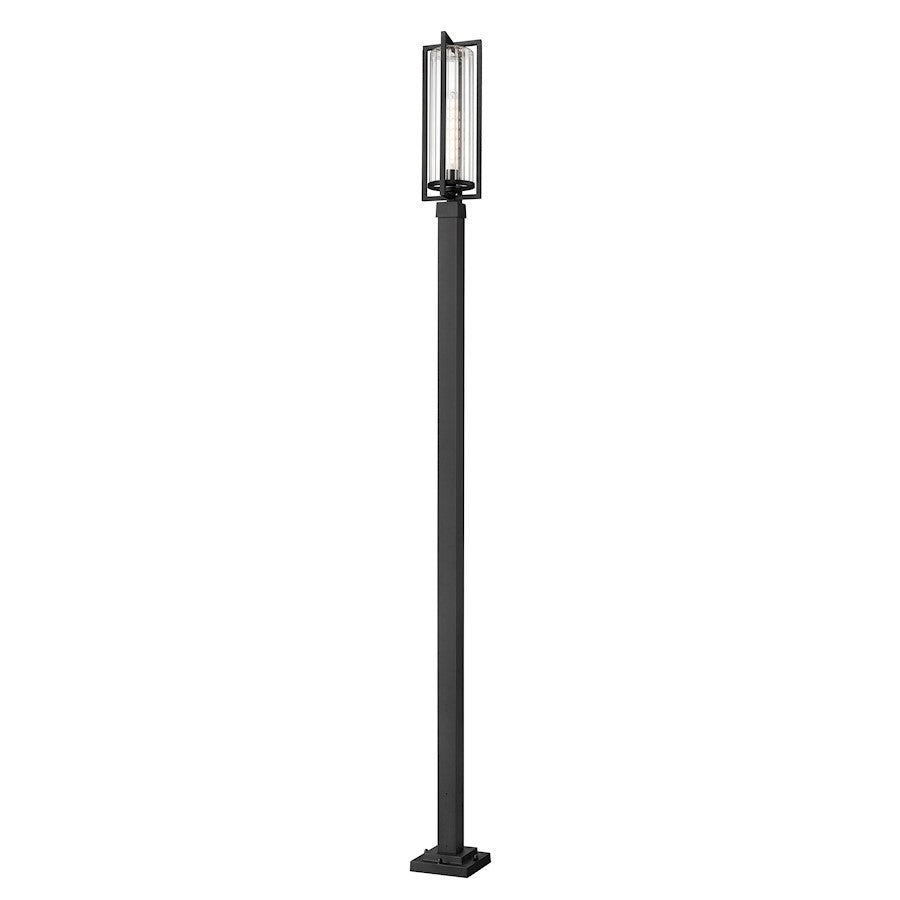 Z-Lite Aura 1Lt 9.25" Outdoor Post Mount, Black/Clear Ribbed