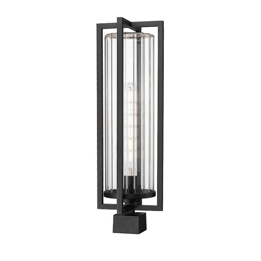 Z-Lite Aura 1Lt 8" Outdoor Post Mount Fixture/Square, Black/Ribbed - 5013PHBS-BK