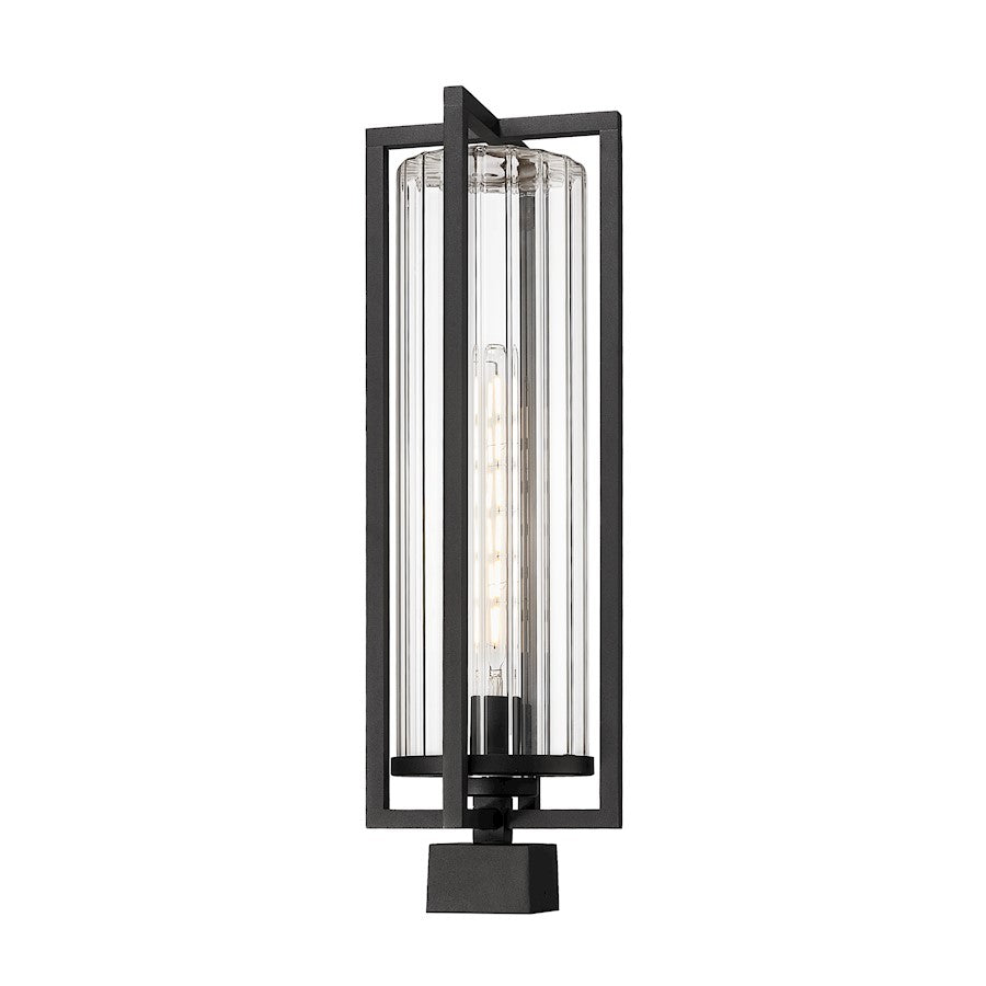 Z-Lite Aura 1Lt 8" Outdoor Post Mount Fixture/Square, Black/Ribbed