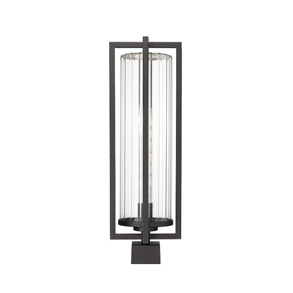 Z-Lite Aura 1Lt 8" Outdoor Post Mount Fixture/Square, Black/Ribbed