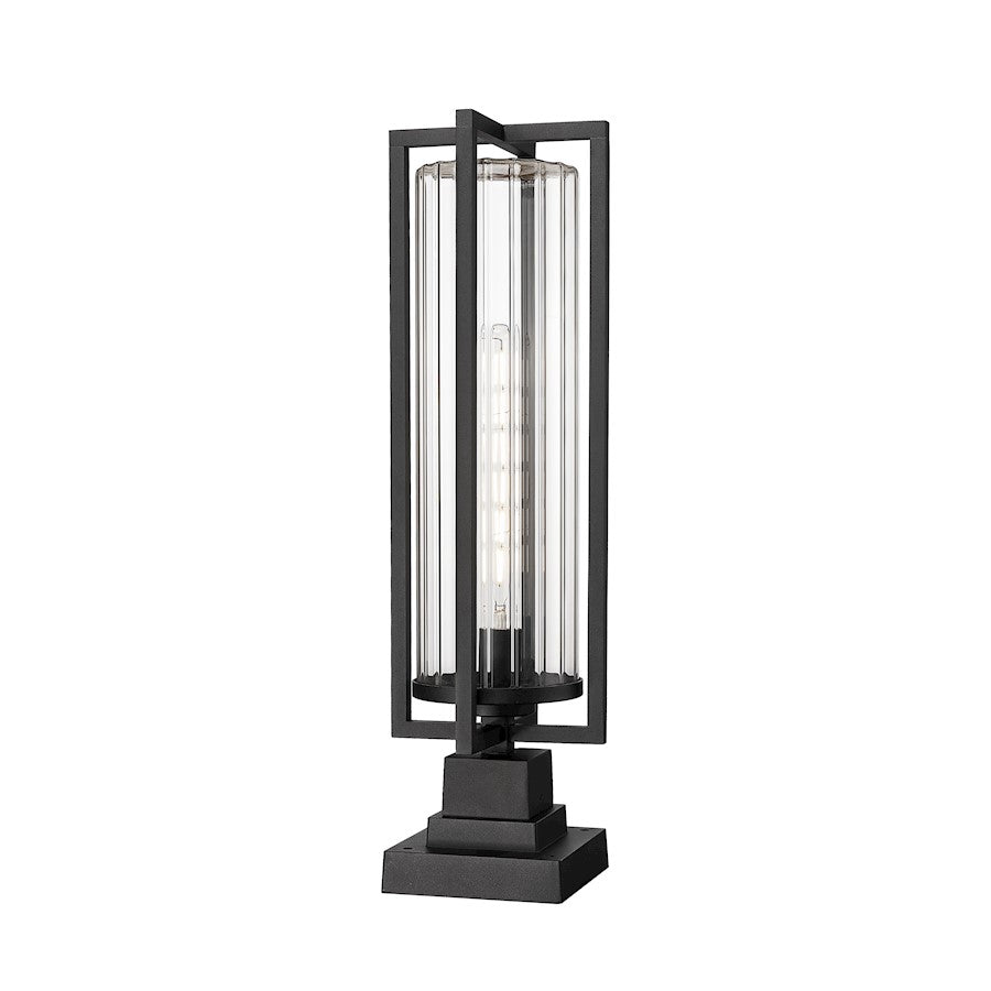 Z-Lite Aura 1 Light 6" Outdoor Pier Mount, Black/Clear Ribbed - 5013PHBS-SQPM-BK