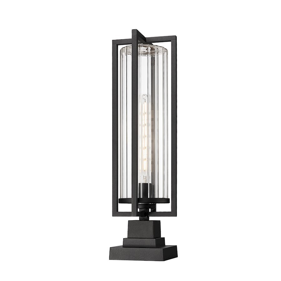 Z-Lite Aura 1 Light 6" Outdoor Pier Mount, Black/Clear Ribbed