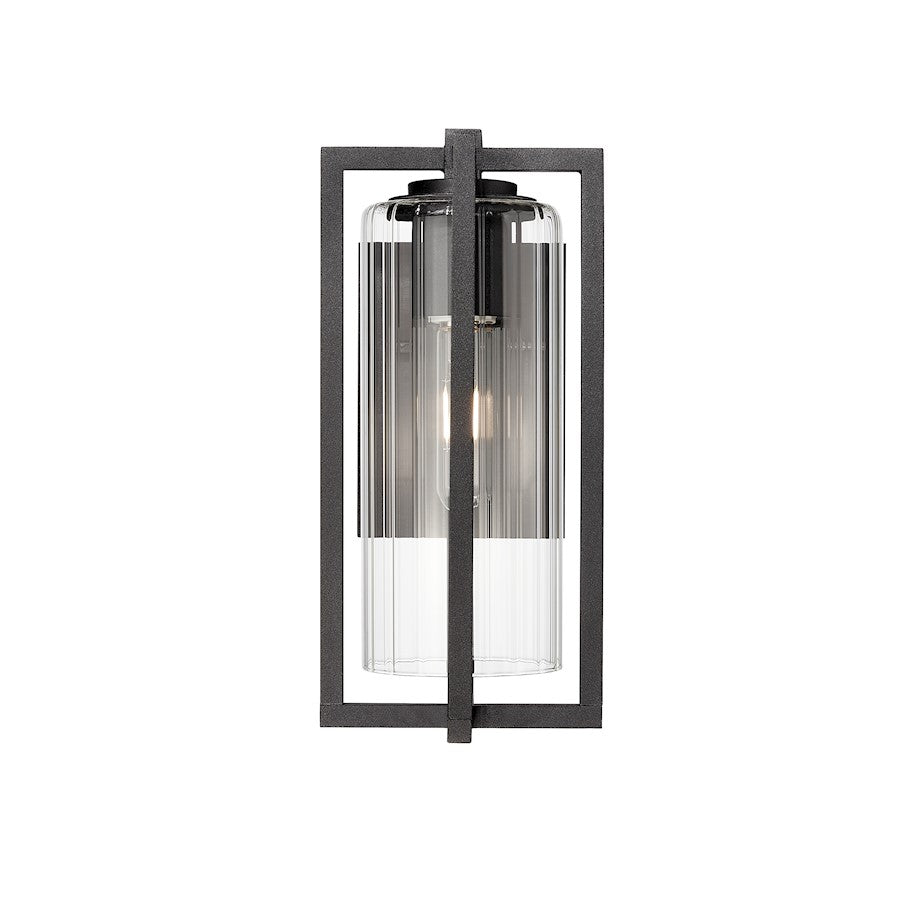 Z-Lite Aura 1 Light 6" Outdoor Wall Light, Black/Clear Ribbed