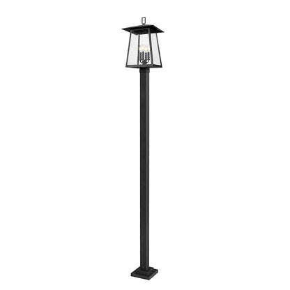 Z-Lite Rainer 4Lt 13.5" Outdoor Post/Square, Black/Seedy - 5015PHBS-536P-BK