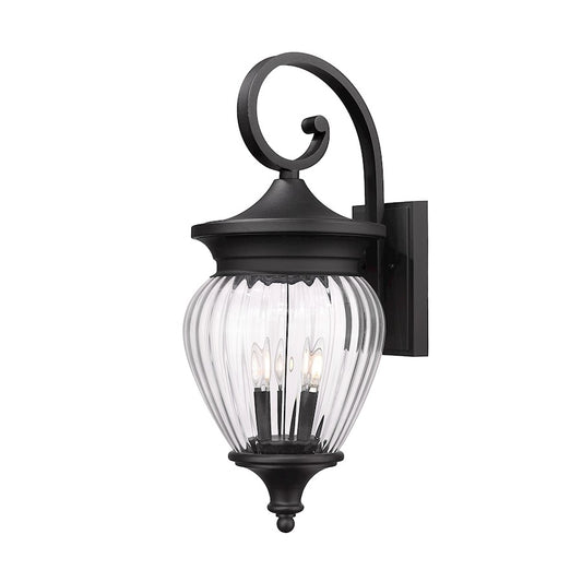 Z-Lite Davina 4 Light 12" Outdoor Wall Light, Black/Clear Ribbed - 5016B-BK