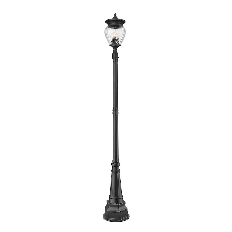 Z-Lite Davina 4Lt 14.25" Outdoor Post Mount, Black/Ribbed - 5016PHBR-564P-BK