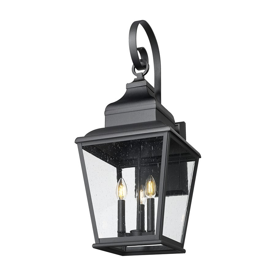Z-Lite Raphael 3 Light Outdoor Wall Light, Sand Black/Clear Seedy